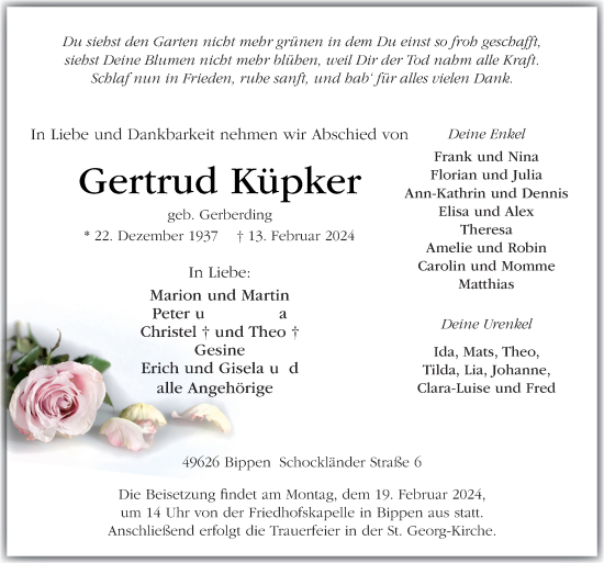 Traueranzeige von Gertrud Küpker von Neue Osnabrücker Zeitung GmbH & Co. KG