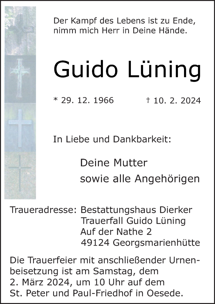  Traueranzeige für Guido Lüning vom 24.02.2024 aus Neue Osnabrücker Zeitung GmbH & Co. KG