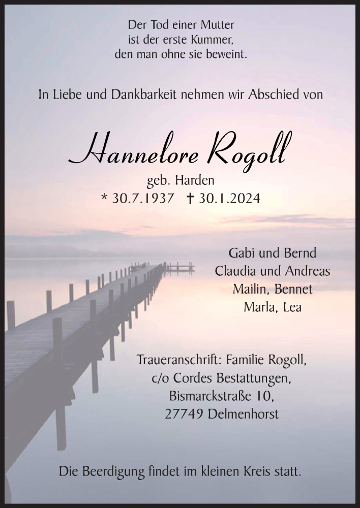  Traueranzeige für Hannelore Rogoll vom 03.02.2024 aus DK Medien GmbH & Co. KG