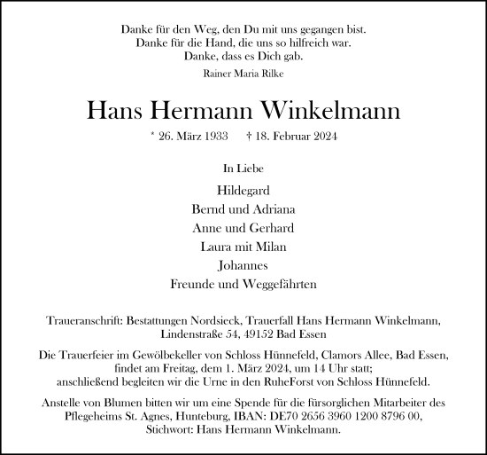 Traueranzeige von Hans Hermann Winkelmann von Neue Osnabrücker Zeitung GmbH & Co. KG