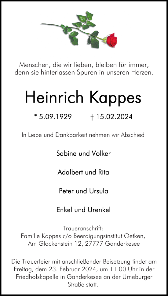 Traueranzeige von Heinrich Kappes von DK Medien GmbH & Co. KG
