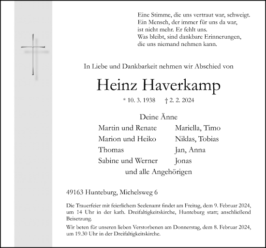 Traueranzeige von Heinz Haverkamp von Neue Osnabrücker Zeitung GmbH & Co. KG