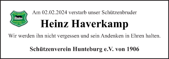 Traueranzeige von Heinz Haverkamp von Neue Osnabrücker Zeitung GmbH & Co. KG