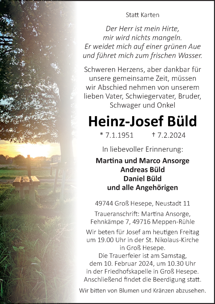  Traueranzeige für Heinz-Josef Büld vom 09.02.2024 aus Neue Osnabrücker Zeitung GmbH & Co. KG