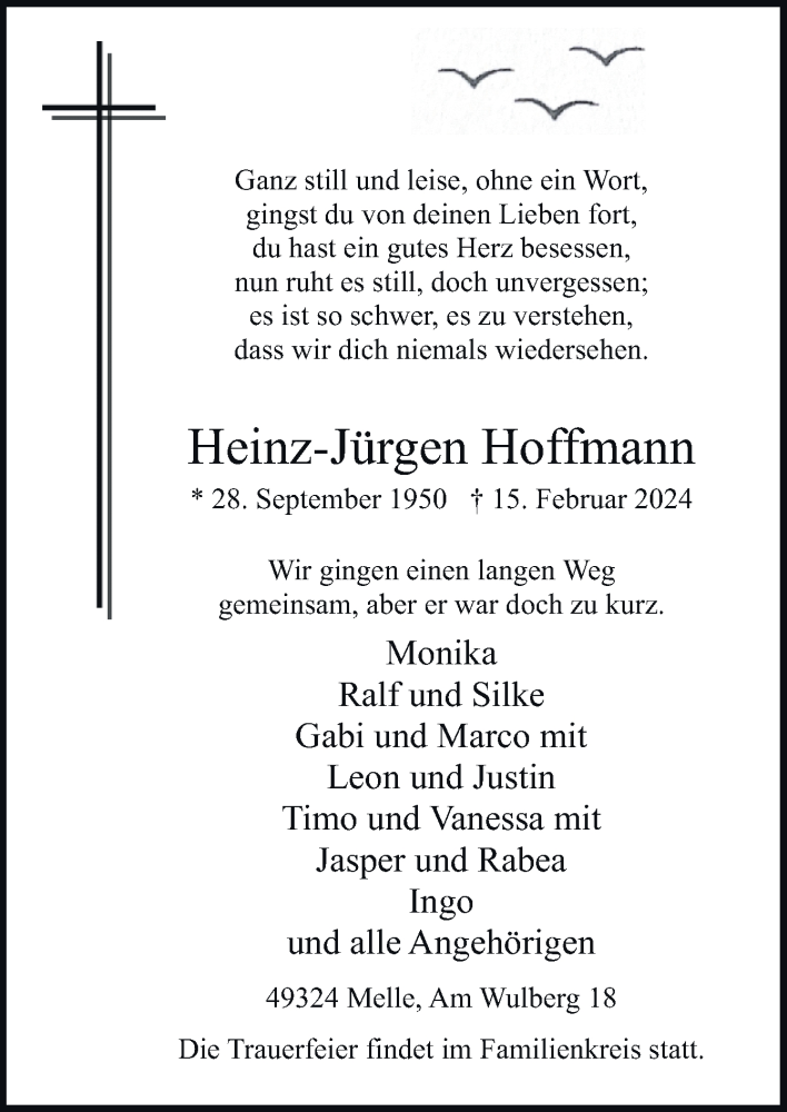  Traueranzeige für Heinz-Jürgen Hoffmann vom 24.02.2024 aus Neue Osnabrücker Zeitung GmbH & Co. KG