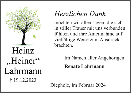 Traueranzeige von Heinz Lahrmann von Neue Osnabrücker Zeitung GmbH & Co. KG