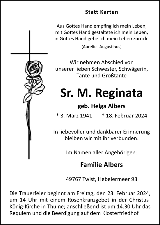 Traueranzeige von Helga Albers von Neue Osnabrücker Zeitung GmbH & Co. KG