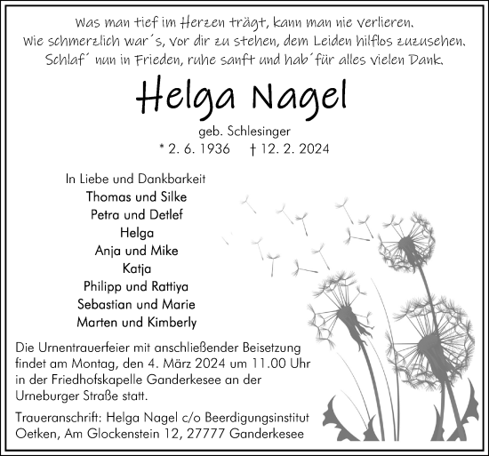 Traueranzeige von Helga Nagel von DK Medien GmbH & Co. KG