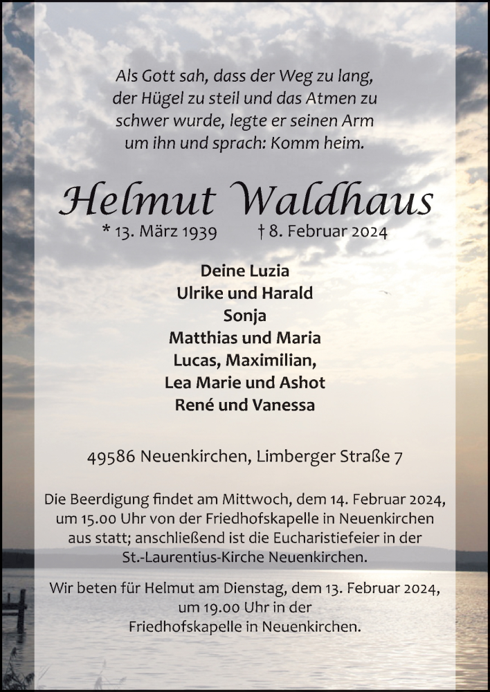  Traueranzeige für Helmut Waldhaus vom 12.02.2024 aus Neue Osnabrücker Zeitung GmbH & Co. KG