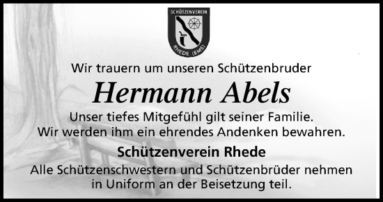 Traueranzeige von Hermann Abels von Neue Osnabrücker Zeitung GmbH & Co. KG