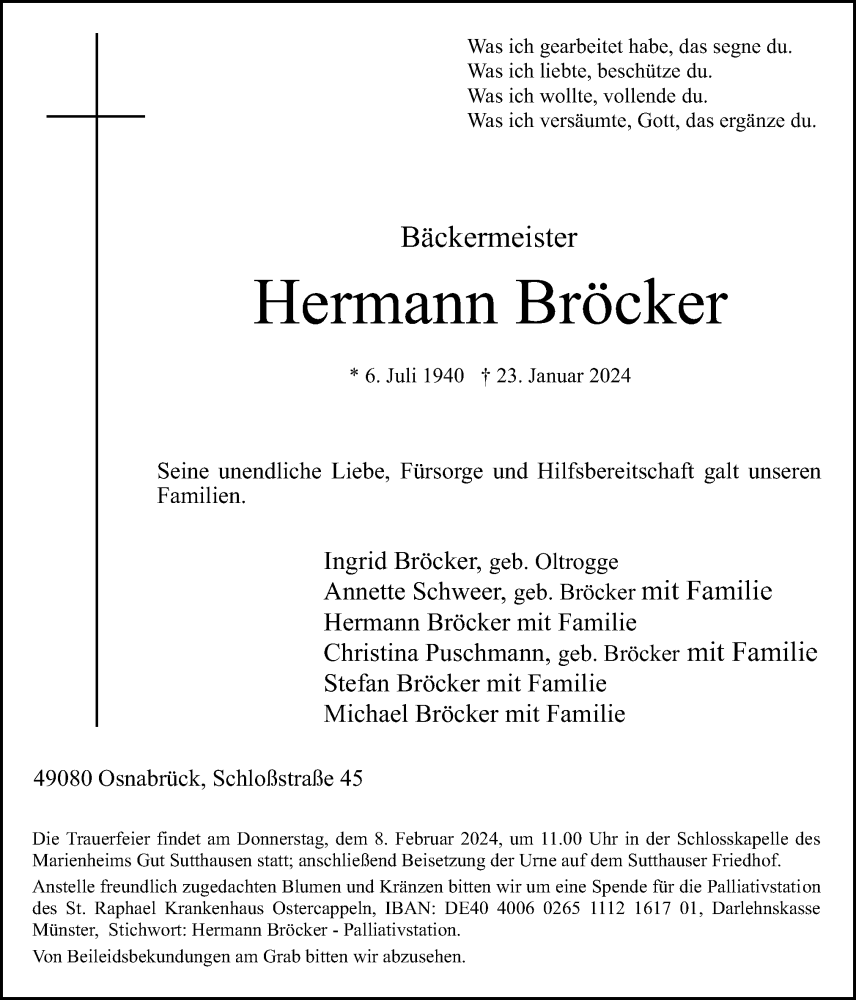  Traueranzeige für Hermann Bröcker vom 03.02.2024 aus Neue Osnabrücker Zeitung GmbH & Co. KG