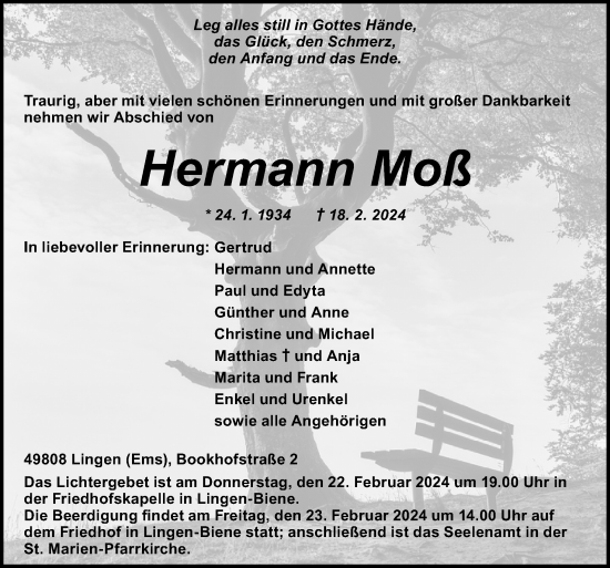 Traueranzeige von Hermann Moß von Neue Osnabrücker Zeitung GmbH & Co. KG