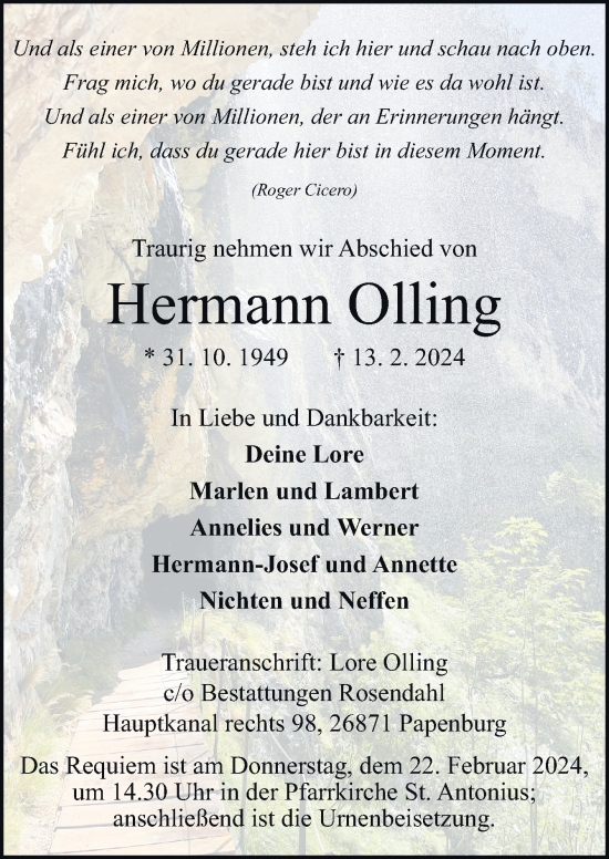 Traueranzeige von Hermann Olling von Neue Osnabrücker Zeitung GmbH & Co. KG