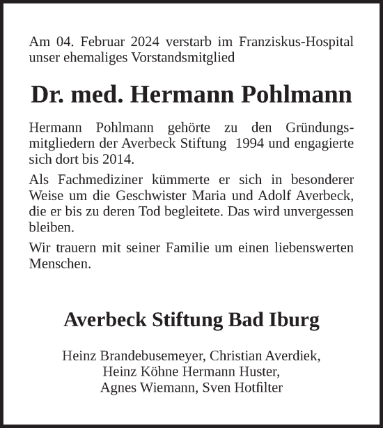 Traueranzeige von Hermann Pohlmann von Neue Osnabrücker Zeitung GmbH & Co. KG