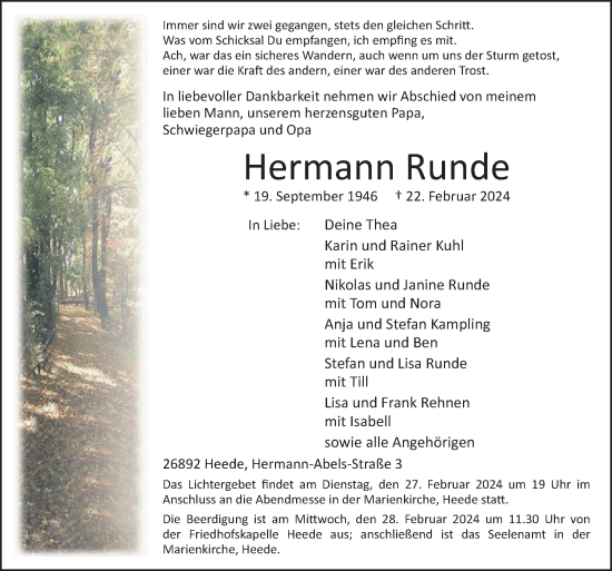 Traueranzeige von Hermann Runde von Neue Osnabrücker Zeitung GmbH & Co. KG