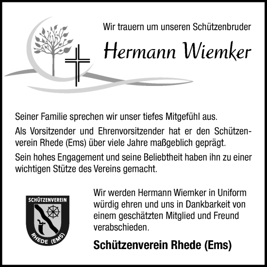 Traueranzeige von Hermann Wiemker von Neue Osnabrücker Zeitung GmbH & Co. KG