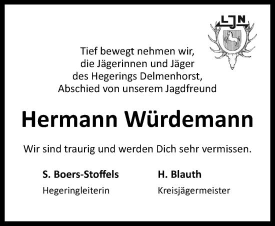 Traueranzeige von Hermann Würdemann von DK Medien GmbH & Co. KG