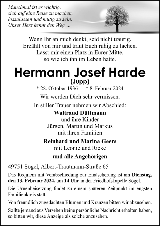 Traueranzeige von Hermann Josef Harde von Neue Osnabrücker Zeitung GmbH & Co. KG