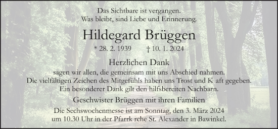 Traueranzeige von Hildegard Brüggen von Neue Osnabrücker Zeitung GmbH & Co. KG