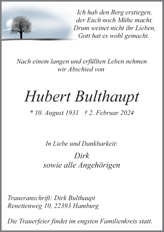 Traueranzeige von Hubert Bulthaupt von Neue Osnabrücker Zeitung GmbH & Co. KG