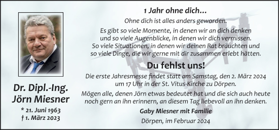 Traueranzeige von Jörn Miesner von Neue Osnabrücker Zeitung GmbH & Co. KG