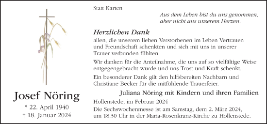 Traueranzeige von Josef Nöring von Neue Osnabrücker Zeitung GmbH & Co. KG