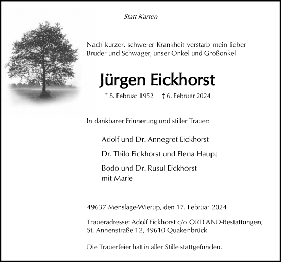 Traueranzeige von Jürgen Eickhorst von Neue Osnabrücker Zeitung GmbH & Co. KG