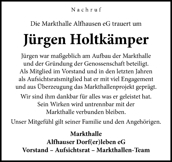 Traueranzeige von Jürgen Holtkämper von Neue Osnabrücker Zeitung GmbH & Co. KG