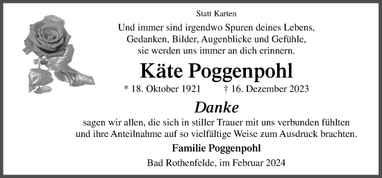 Traueranzeige von Käte Poggenpohl von Neue Osnabrücker Zeitung GmbH & Co. KG