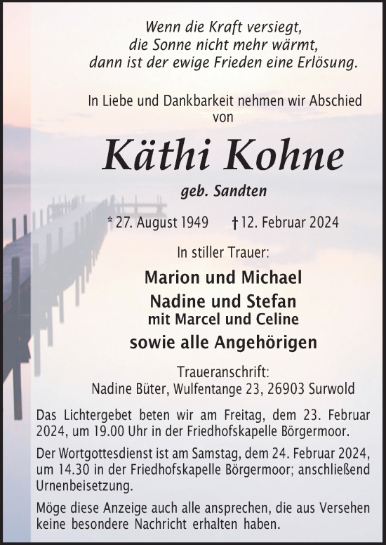 Traueranzeige von Käthi Kohne von Neue Osnabrücker Zeitung GmbH & Co. KG