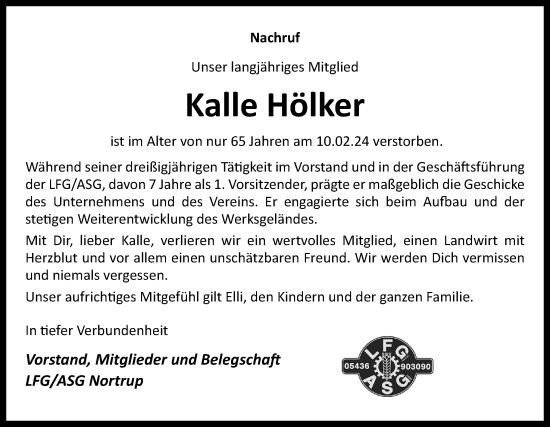 Traueranzeige von Kalle Hölker von Neue Osnabrücker Zeitung GmbH & Co. KG