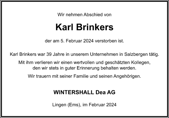 Traueranzeige von Karl Brinkers von Neue Osnabrücker Zeitung GmbH & Co. KG