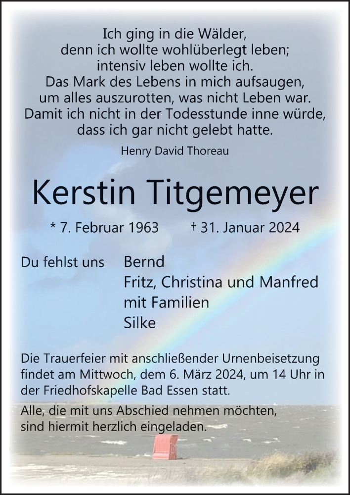  Traueranzeige für Kerstin Titgemeyer vom 24.02.2024 aus Neue Osnabrücker Zeitung GmbH & Co. KG