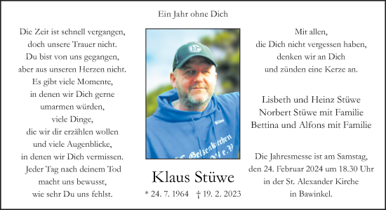 Traueranzeige von Klaus Stüwe von Neue Osnabrücker Zeitung GmbH & Co. KG