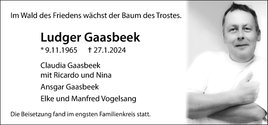 Traueranzeige von Ludger Gaasbeek von Neue Osnabrücker Zeitung GmbH & Co. KG