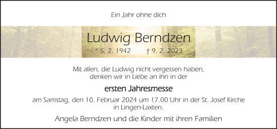 Traueranzeige von Ludwig Berndzen von Neue Osnabrücker Zeitung GmbH & Co. KG