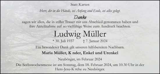 Traueranzeige von Ludwig Müller von Neue Osnabrücker Zeitung GmbH & Co. KG