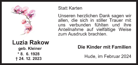 Traueranzeige von Luzia Rakow von DK Medien GmbH & Co. KG