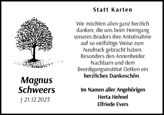Traueranzeige von Magnus Schweers von DK Medien GmbH & Co. KG