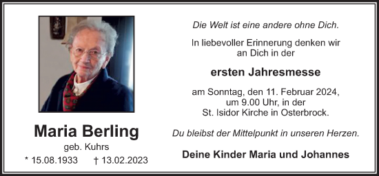 Traueranzeige von Maria Berling von Neue Osnabrücker Zeitung GmbH & Co. KG