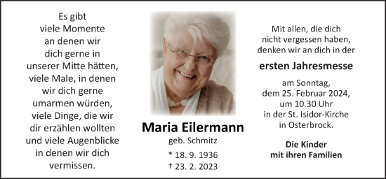 Traueranzeige von Maria Eilerman von Neue Osnabrücker Zeitung GmbH &amp; Co. KG