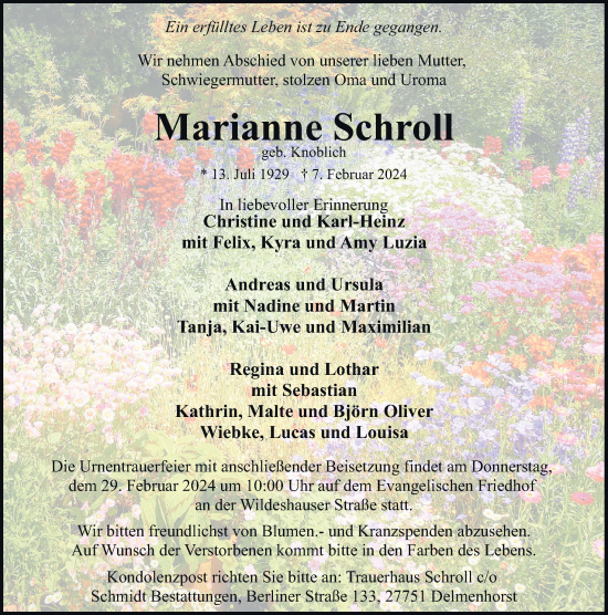 Traueranzeige von Marianne Schroll von DK Medien GmbH & Co. KG