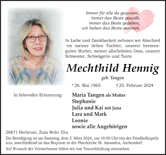 Traueranzeige von Mechthild Hennig von Neue Osnabrücker Zeitung GmbH & Co. KG