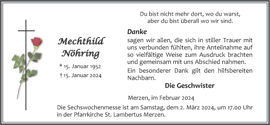 Traueranzeige von Meechthild Nöhring von Neue Osnabrücker Zeitung GmbH & Co. KG