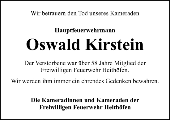 Traueranzeige von Oswald Kirstein von Neue Osnabrücker Zeitung GmbH & Co. KG