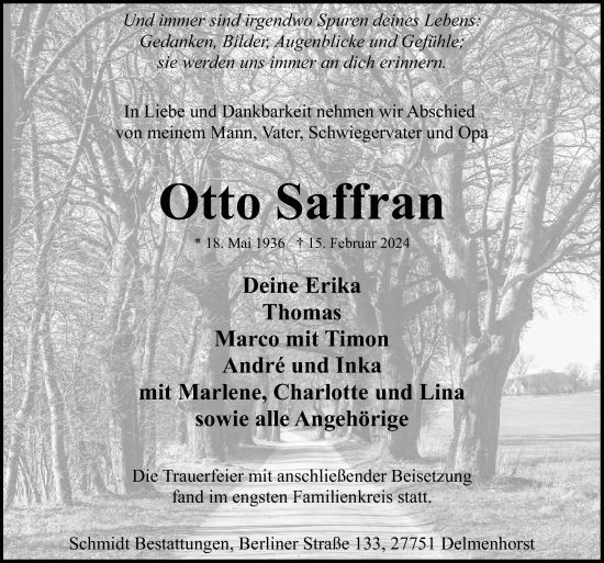Traueranzeige von Otto Saffran von DK Medien GmbH & Co. KG
