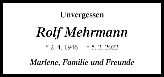 Traueranzeige von Rolf Mehrmann von Neue Osnabrücker Zeitung GmbH & Co. KG