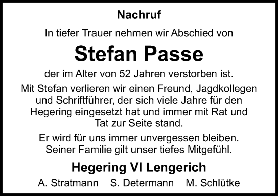 Traueranzeige von Stefan Passe von Neue Osnabrücker Zeitung GmbH & Co. KG