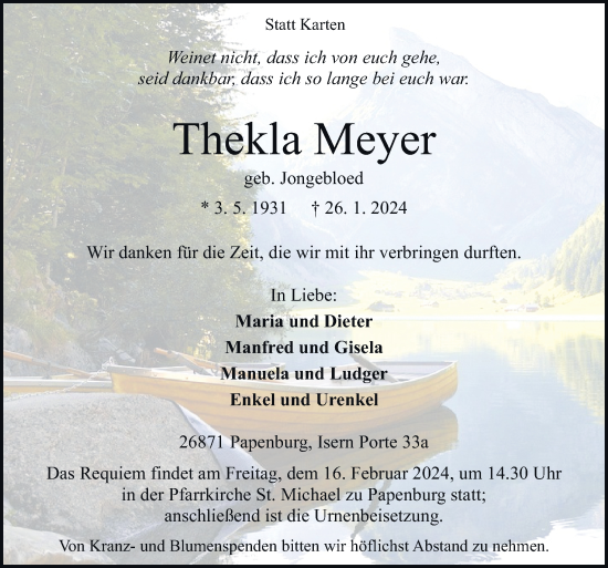 Traueranzeige von Thekla Meyer von Neue Osnabrücker Zeitung GmbH & Co. KG