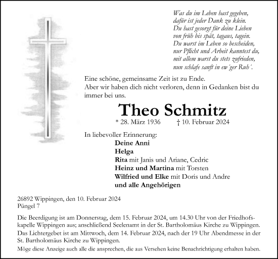 Traueranzeige von Theo Schmitz von Neue Osnabrücker Zeitung GmbH & Co. KG
